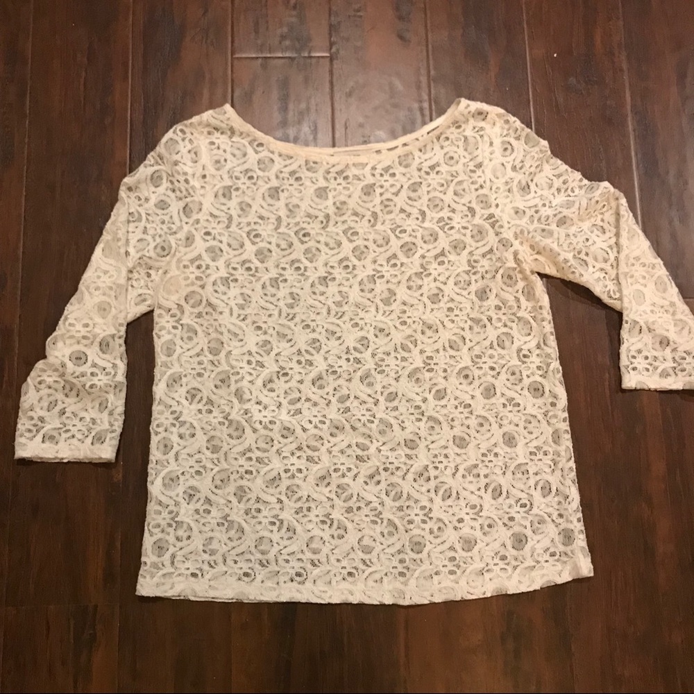 Loft lace overlay 3/4 length sleeve blouse